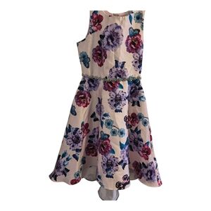 Emily Rose Floral Dress with Belt - Cream and Purple